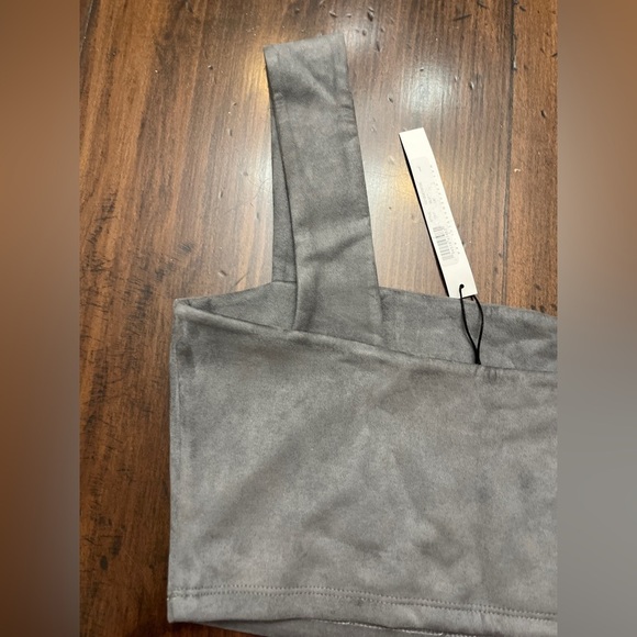 Susana Monaco Crop Top Size L Silver Gray Faux Suede Chic Summer Designer USA - Picture 6 of 12